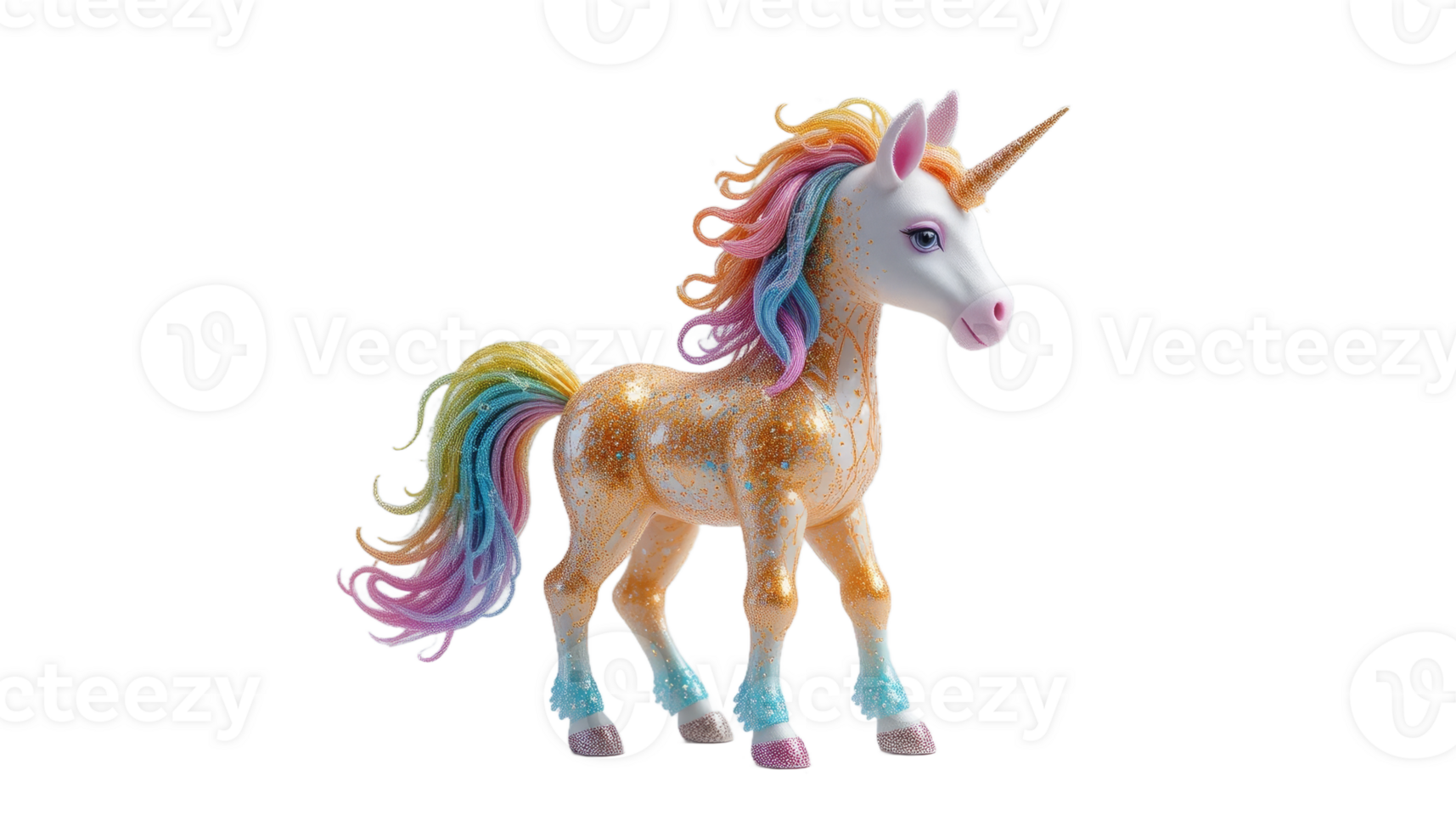 Magical Unicorn with Colorful Mane and Tail on Transparent Background png