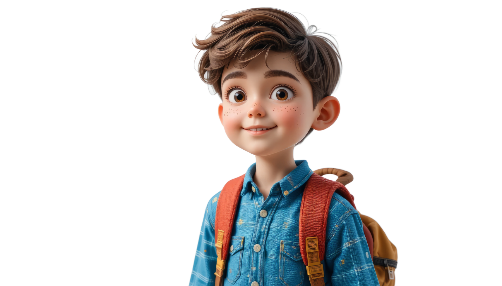 Smiling Child Character with Bag on Transparent Background png