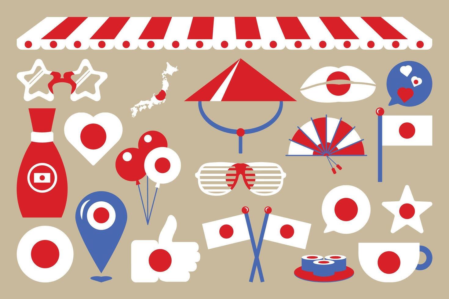 Japan Flag Independence Day Elements Set vector