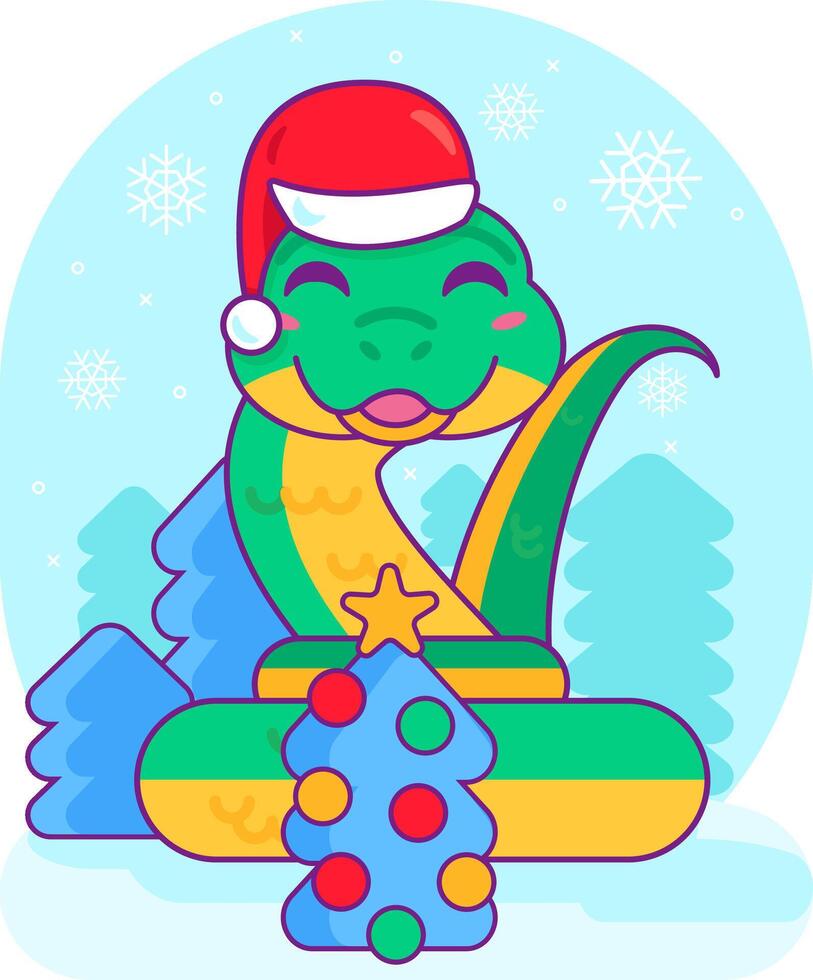 New Year Snake Dressed In Red Santa Claus Hat vector