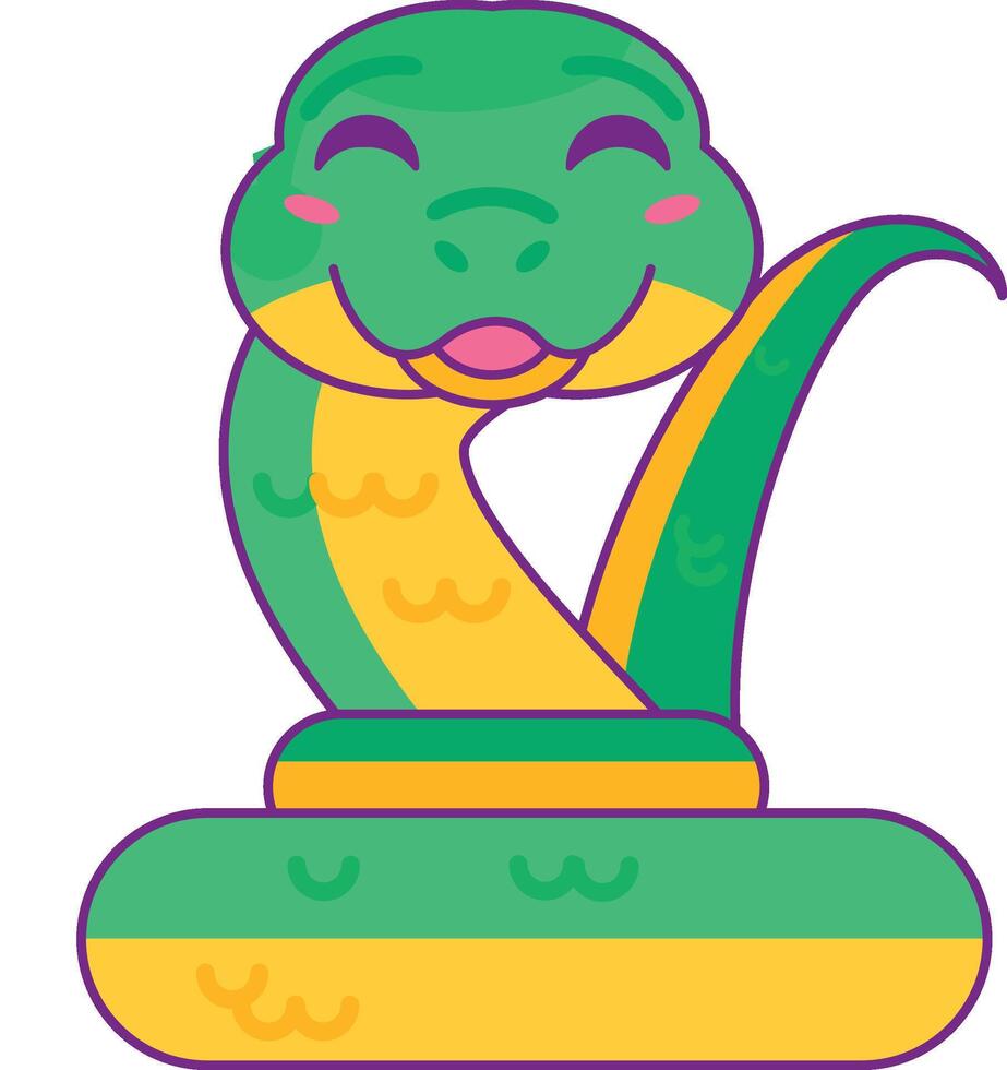 Cute Good Natured Smiling Snake Coiled Stroked Sticker vector