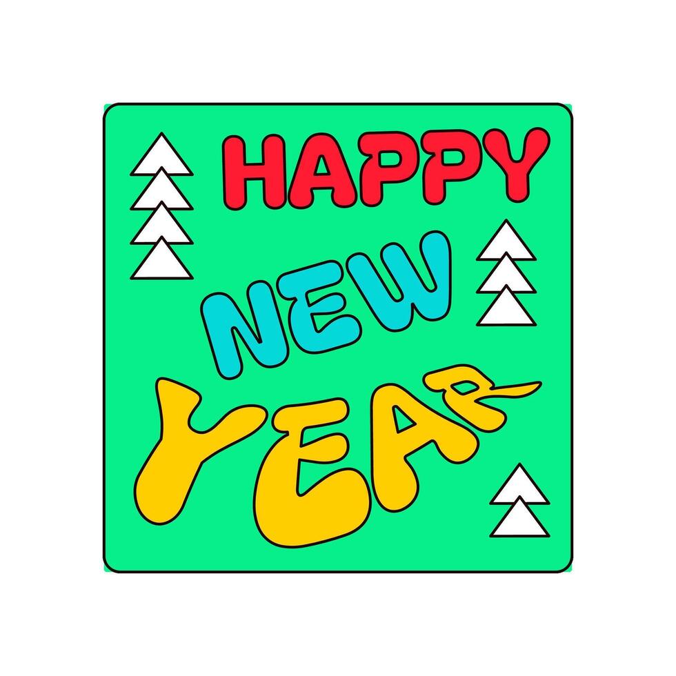 Card Happy New Year Inscription Retro Y2k Sticker vector