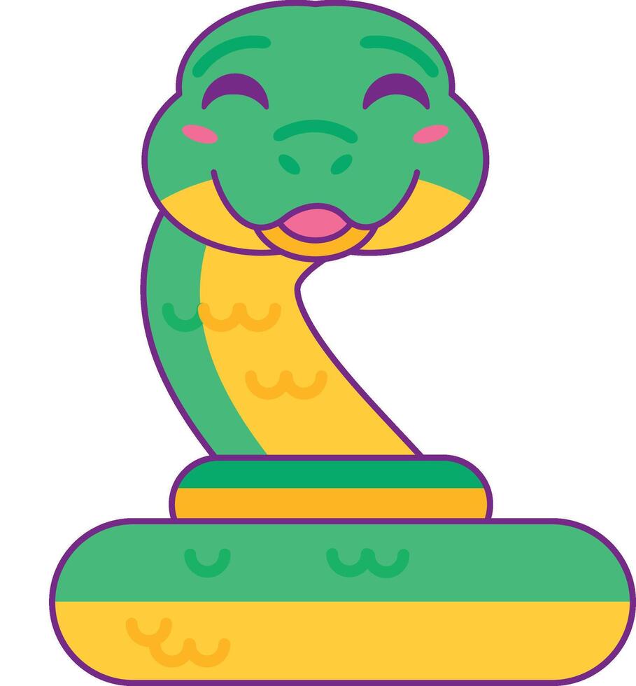 Playful Good Natured Smiling Snake Coiled Stroked Sticker vector