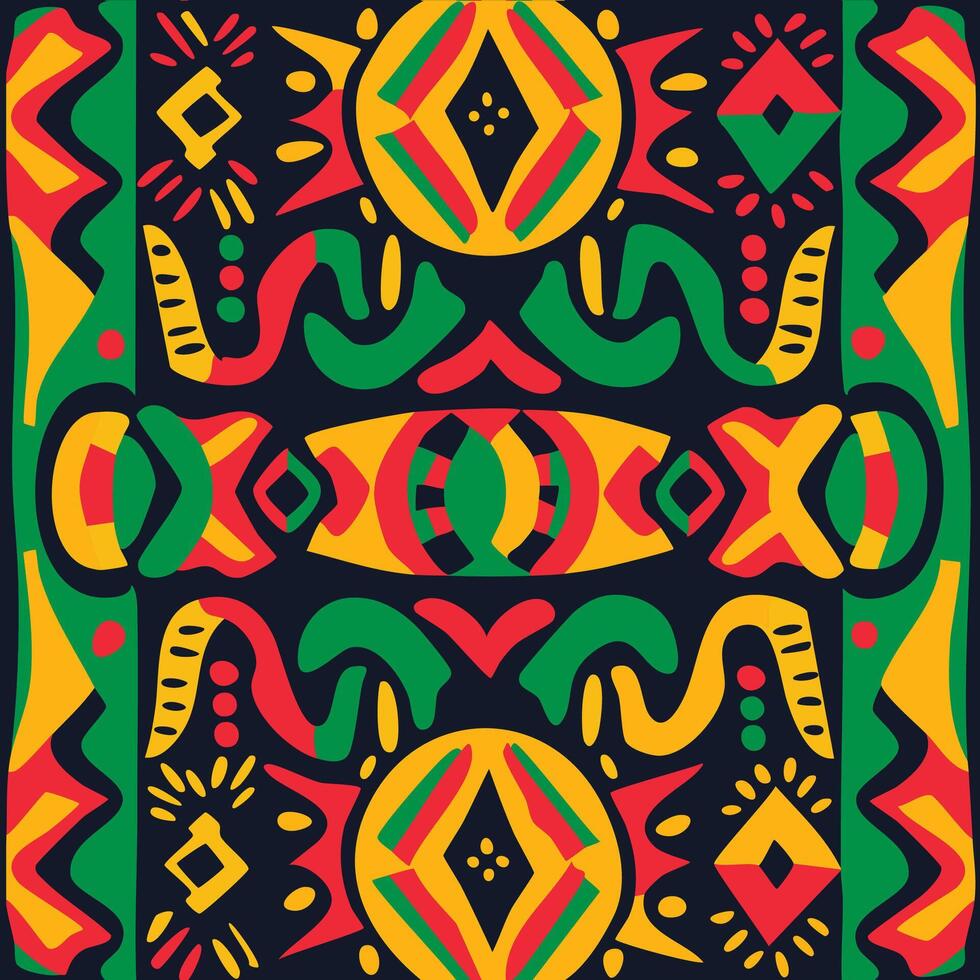 Classic African Geometric Seamless Ornate In Red Yellow vector