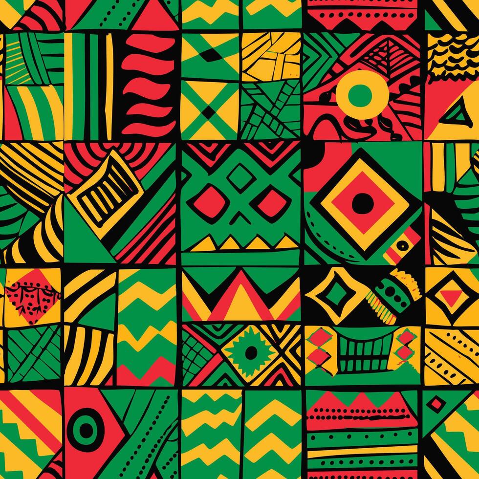 Color African Geometric Seamless Ornate In Red Yellow vector