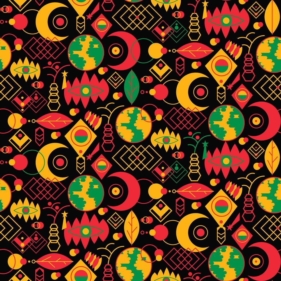 African Tribal Seamless Pattern In Red Yellow vector