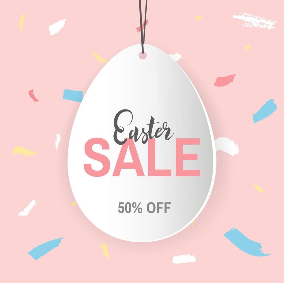 Easter Sale banner design with paper egg tag lettering and abstract modern pink background vector