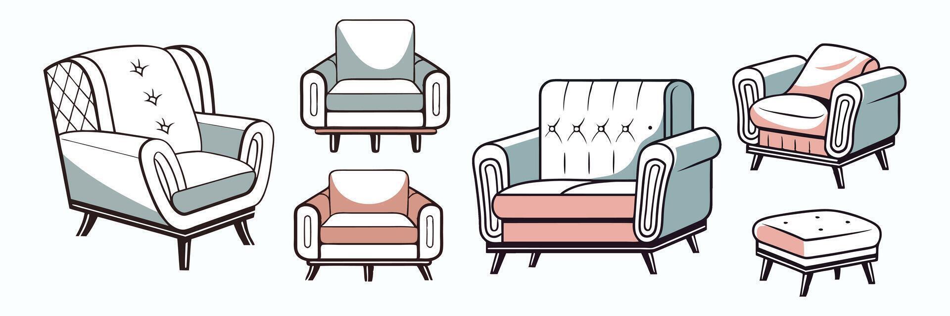 Stylish Armchairs Set Modern Home Furniture Collection Elegant Living Room Design vector
