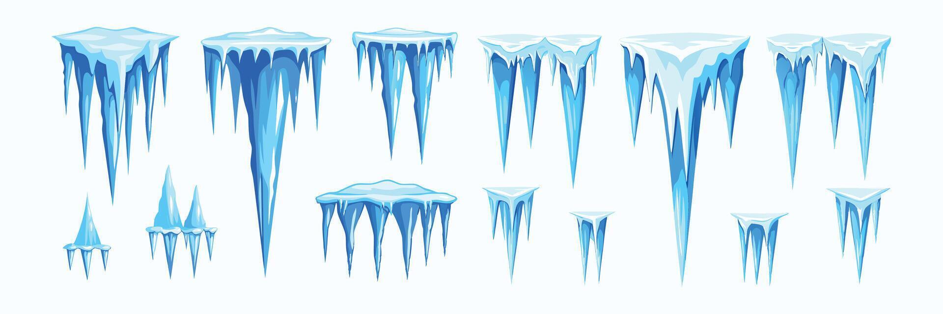Collection of Cartoon Icicles Winter Ice Hanging Decorations Snow Elements for Game Design vector