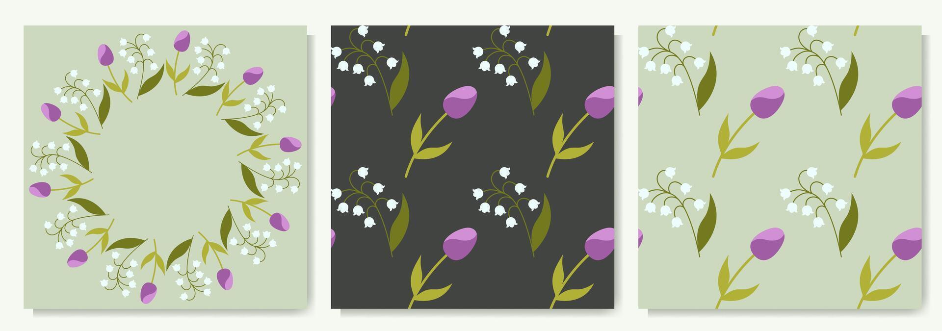 Botanical set with tulips and lilies of the valley vector