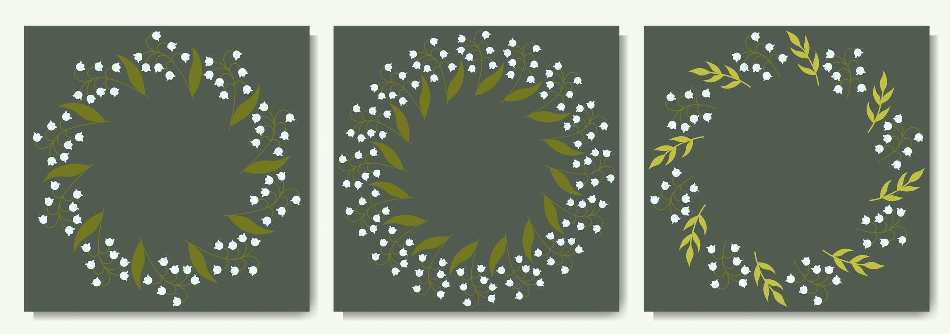 Set of spring wreaths with lilies of the valley vector