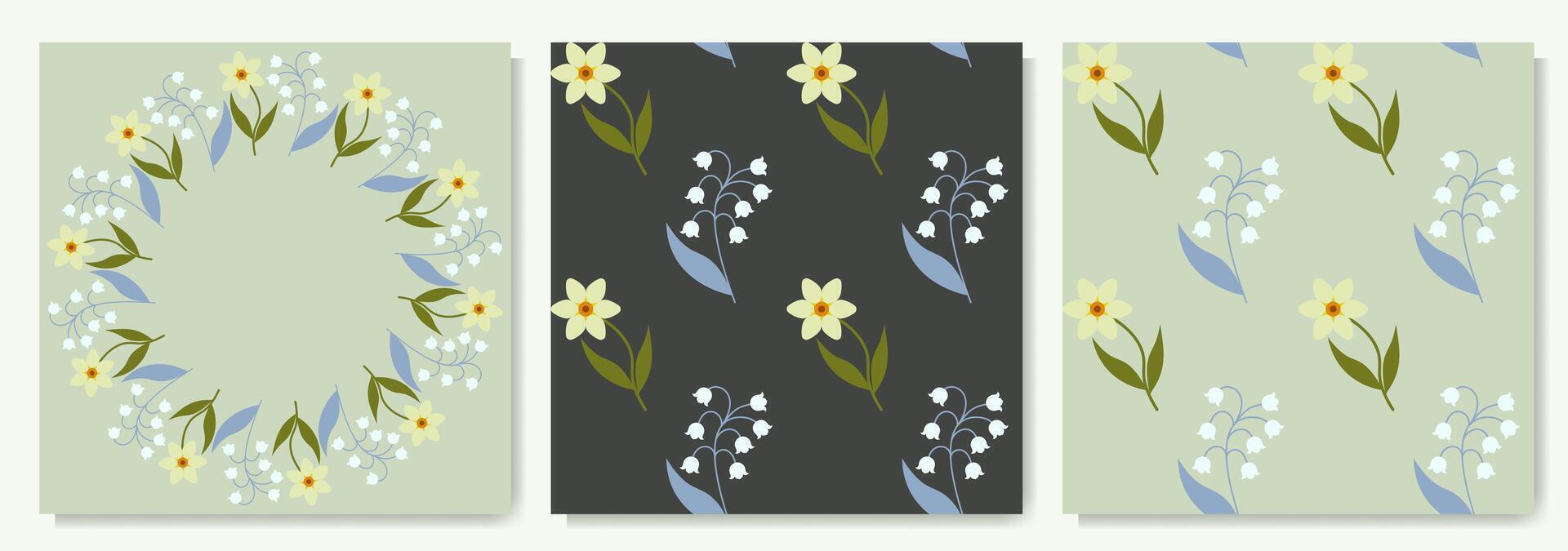 Plant set with daffodils and lilies of the valley vector