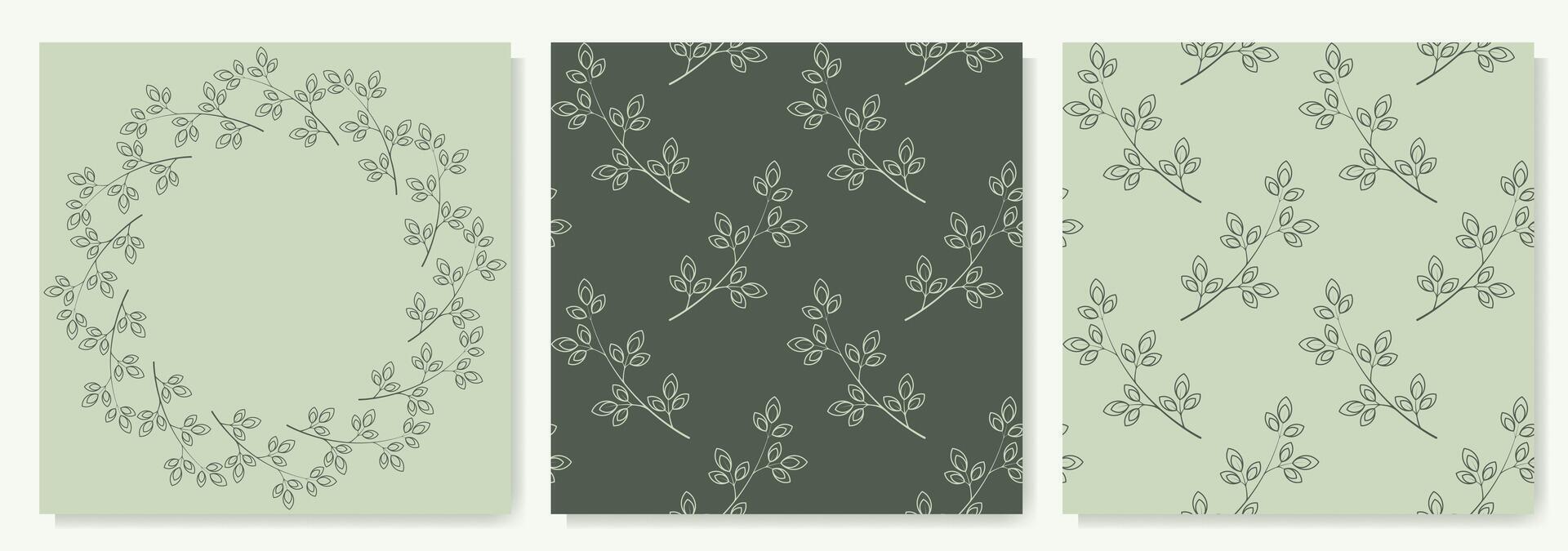Floral set of round frame and patterns vector