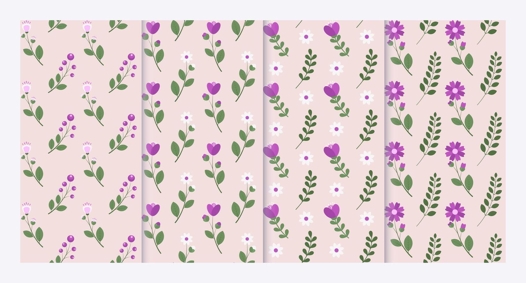 Collection of four floral patterns with pink and white flowers vector