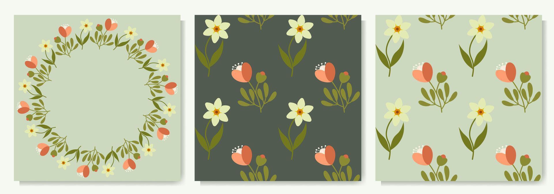 Plant set of bright flowers with daffodils vector