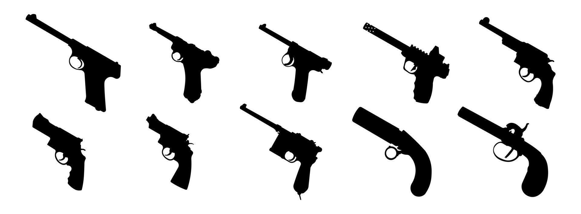 Set of Antique Handgun Silhouette Illustration Isolated on White Background vector