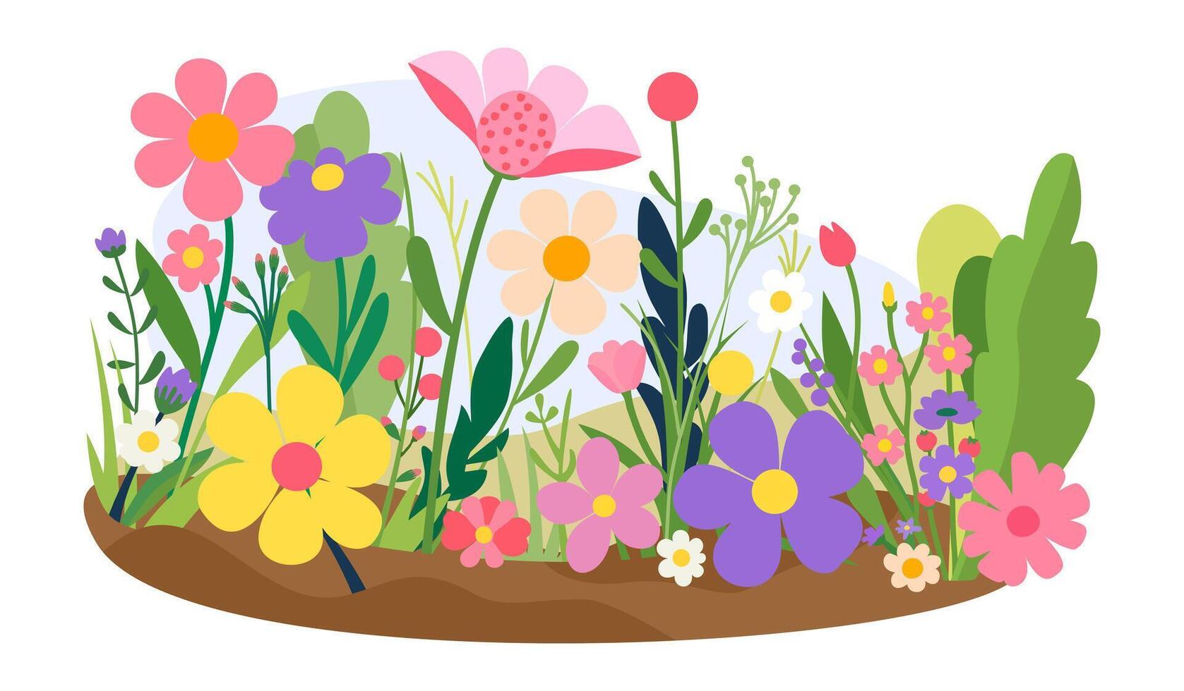 Soft wildflowers. Summer fiield. Fresh flowers, herbs and grass. isolated illustration vector