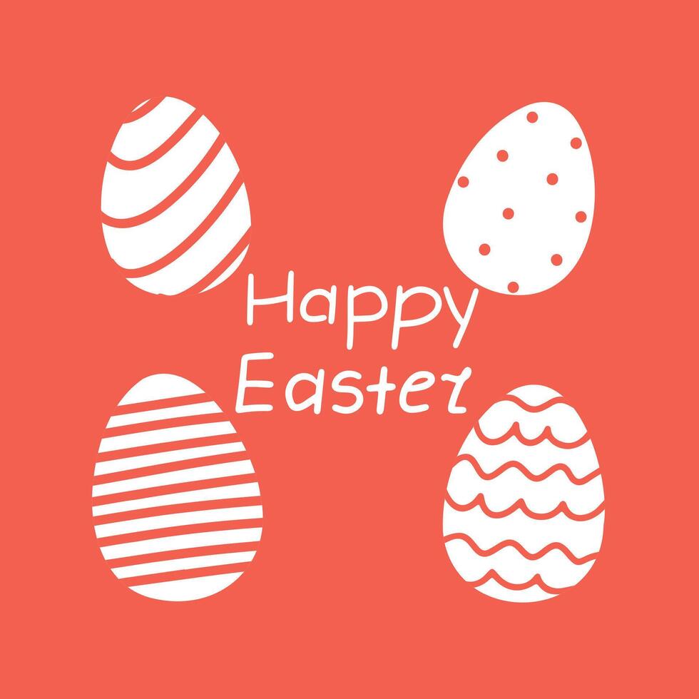 Easter card with handwritten text and white and red eggs. illustration vector