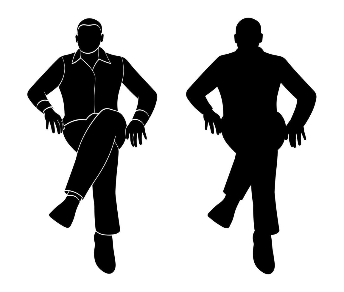 Man sitting, supporting himself with his hands, black human silhouette vector
