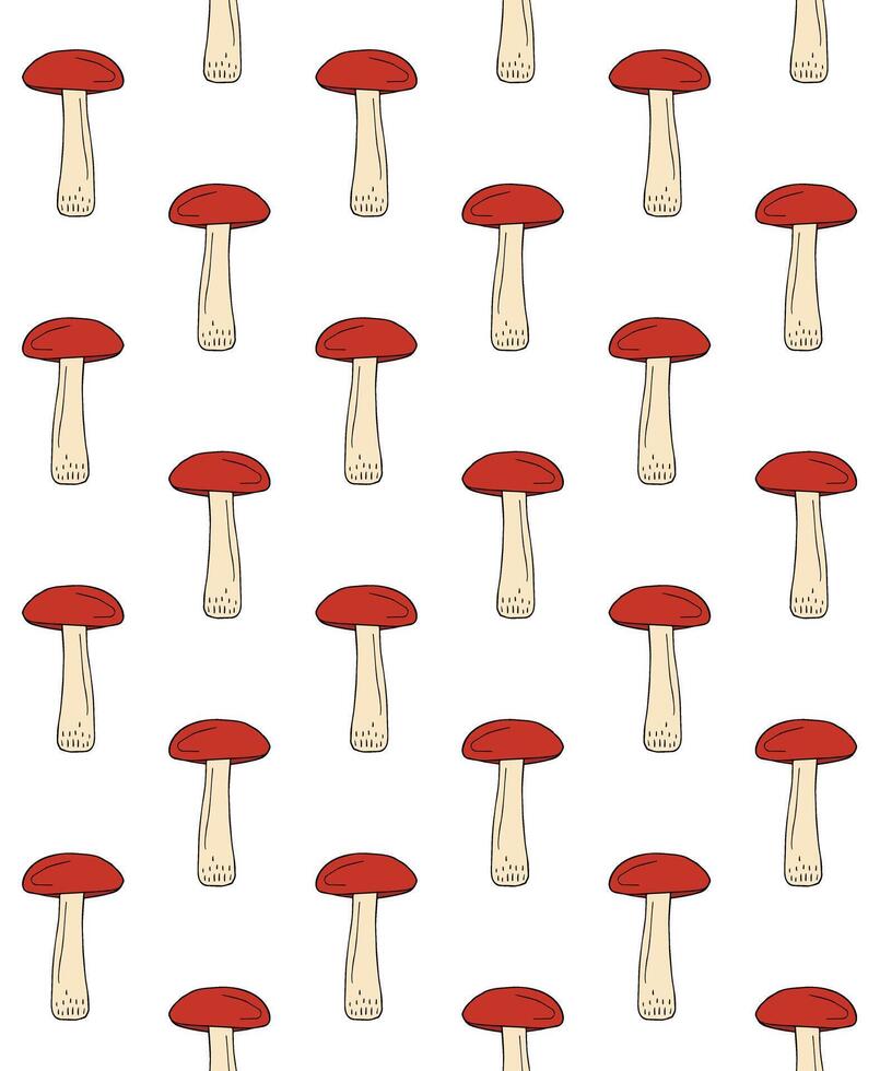 Seamless pattern of black hand drawn doodle sketch brown cap boletus mushroom isolated vector