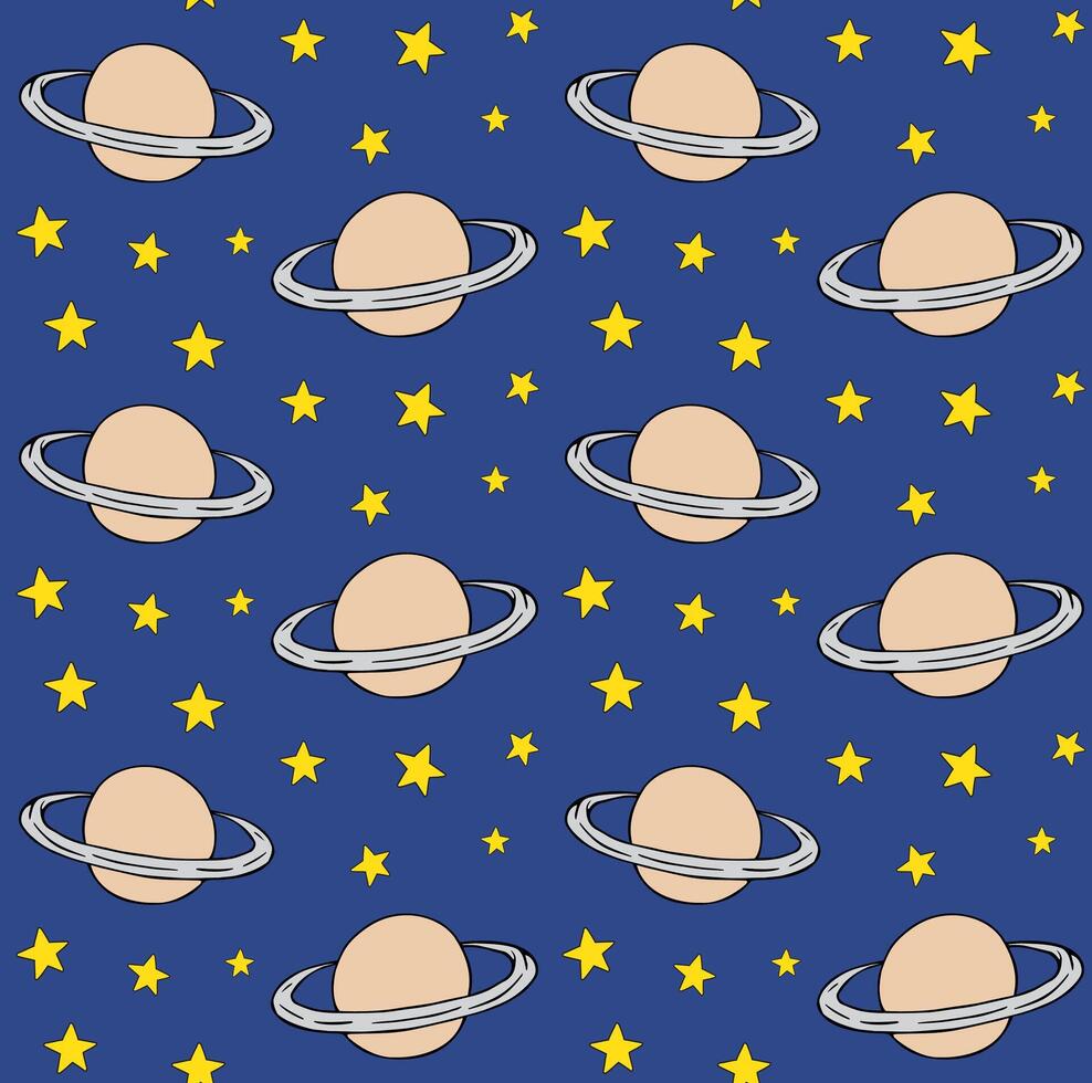Seamless pattern of hand drawn doodle sketch saturn planets vector