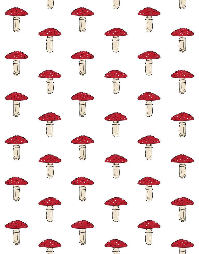 Seamless pattern of hand drawn doodle sketch fly agaric mushroom isolated on white background vector