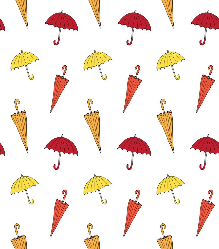 Seamless pattern of color hand drawn doodle sketch umbrellas isolated on white background vector