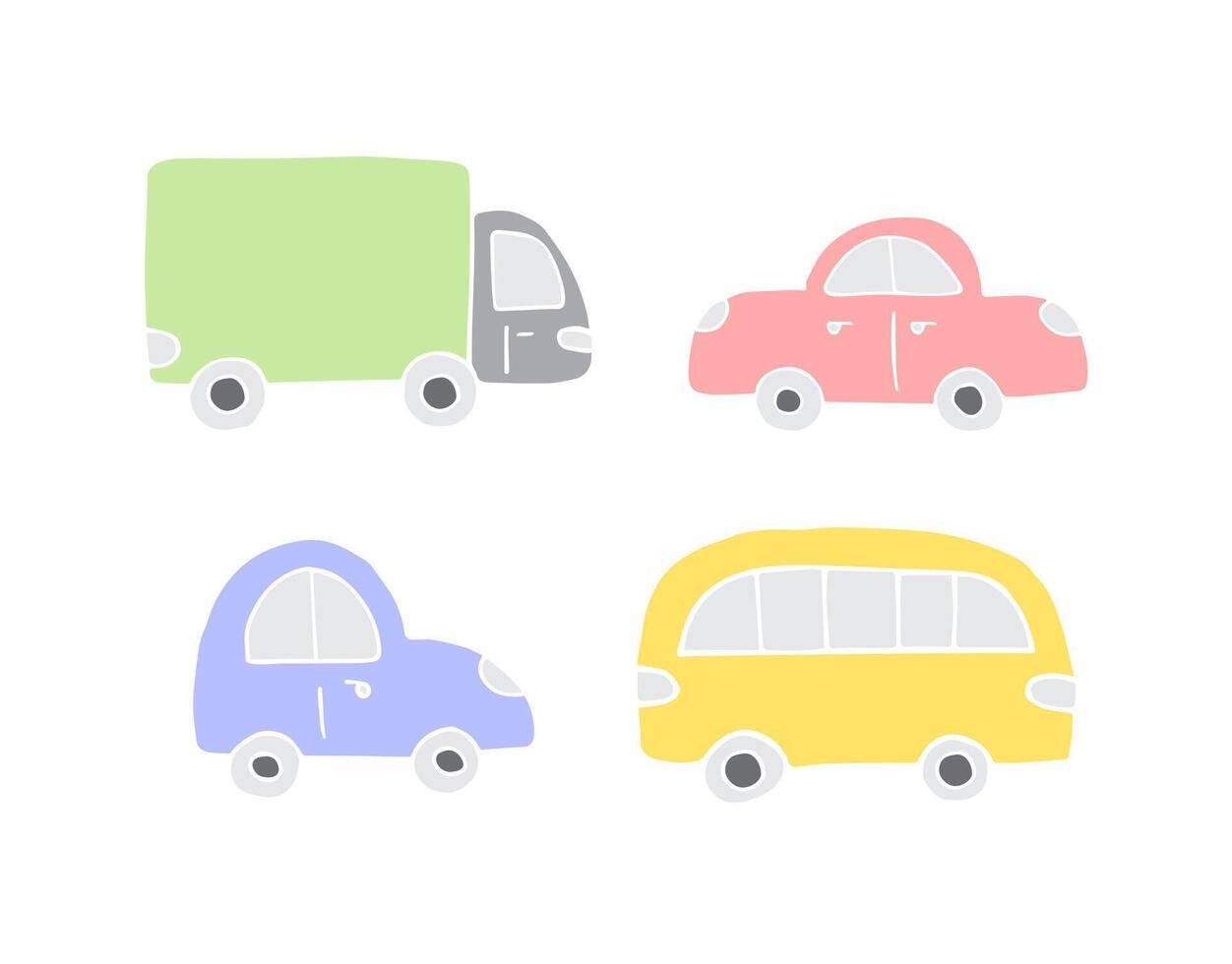 Set bundle of hand drawn doodle car isolated on white background vector
