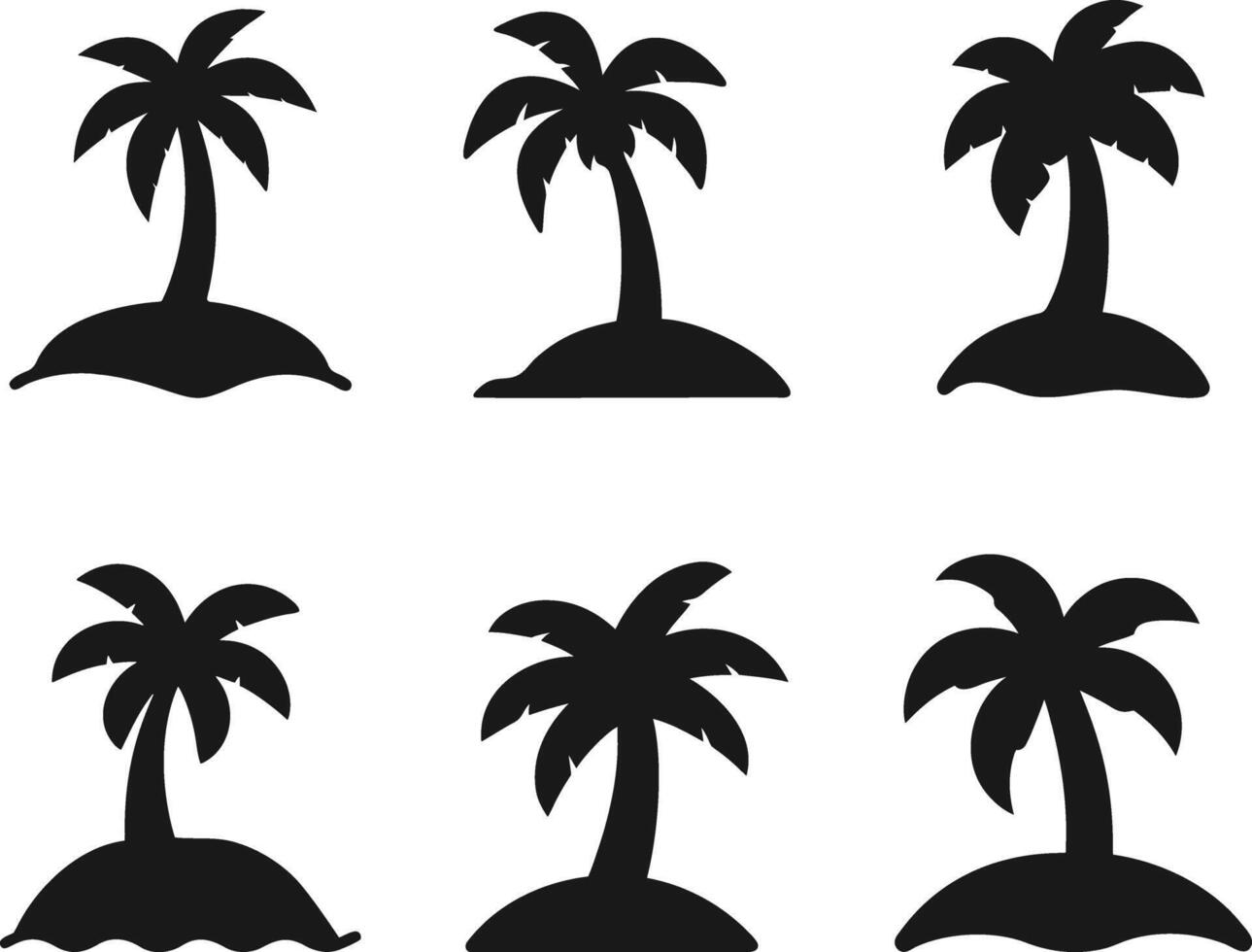 Coconut Tree Silhouette Bundle. Tropical Coconut Tree Silhouettes. Coconut Palm Silhouette Collection. vector