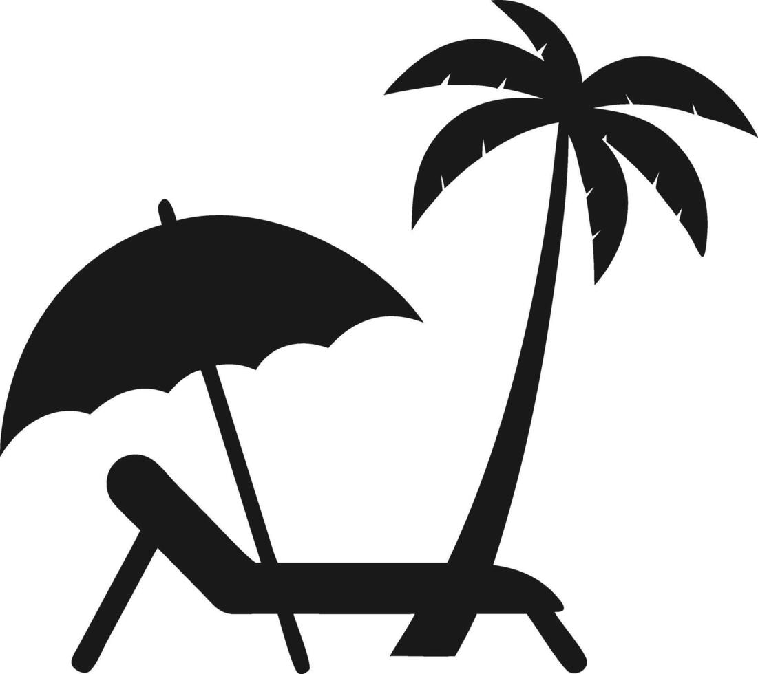 Beach Chair and Umbrella with Palm Tree Silhouette . Summer Vacation Silhouette. vector