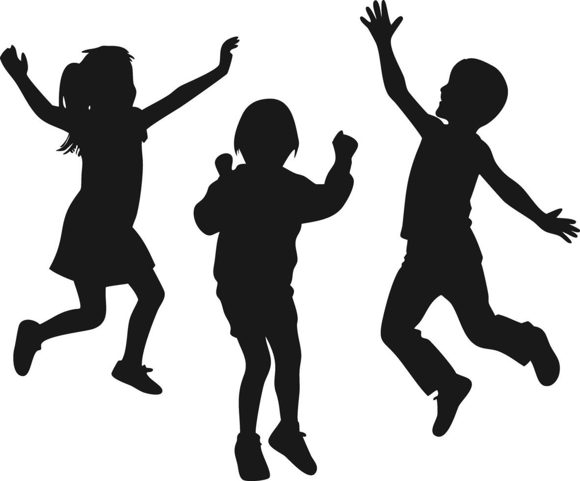 Children Playing and Jumping Silhouette . Kids Jumping Silhouette. Happy Children Playing. vector
