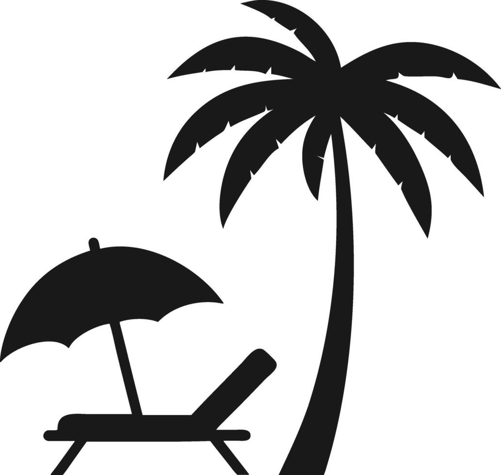 Tropical Beach Chair Silhouette. Coconut Tree. vector