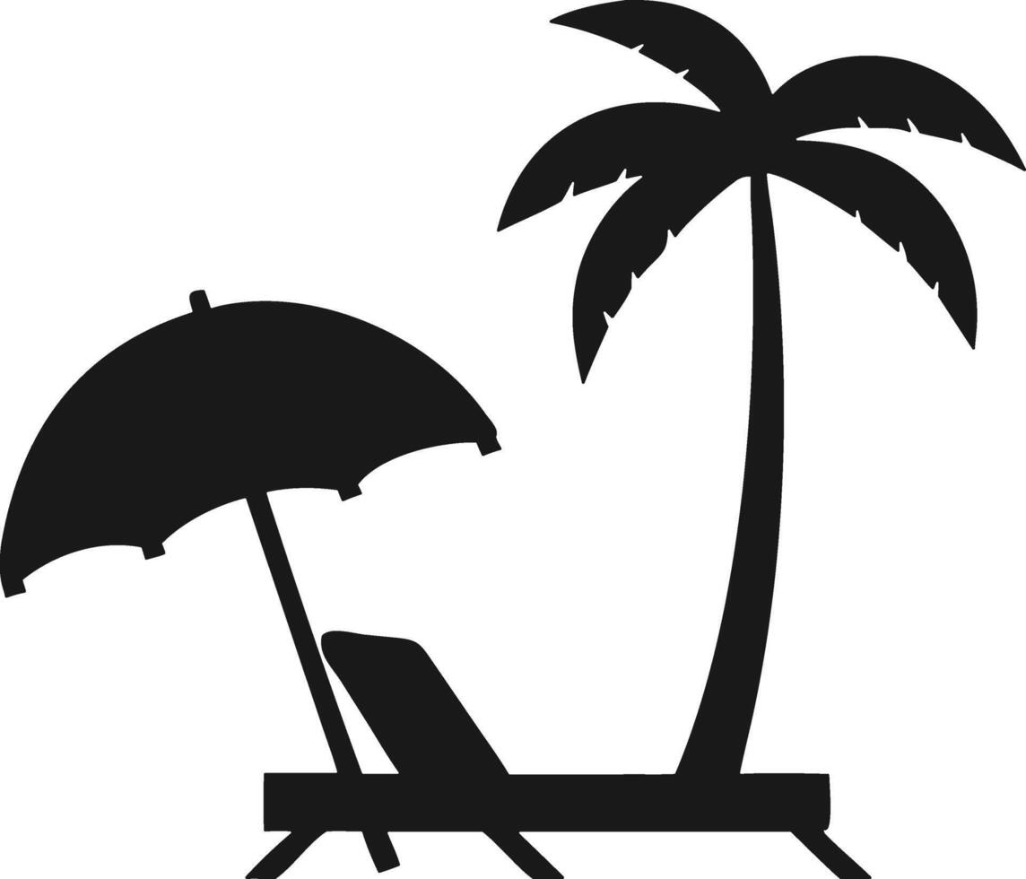 Sea Beach Scene Silhouette. Palm Tree, Beach Chair and Chair. vector