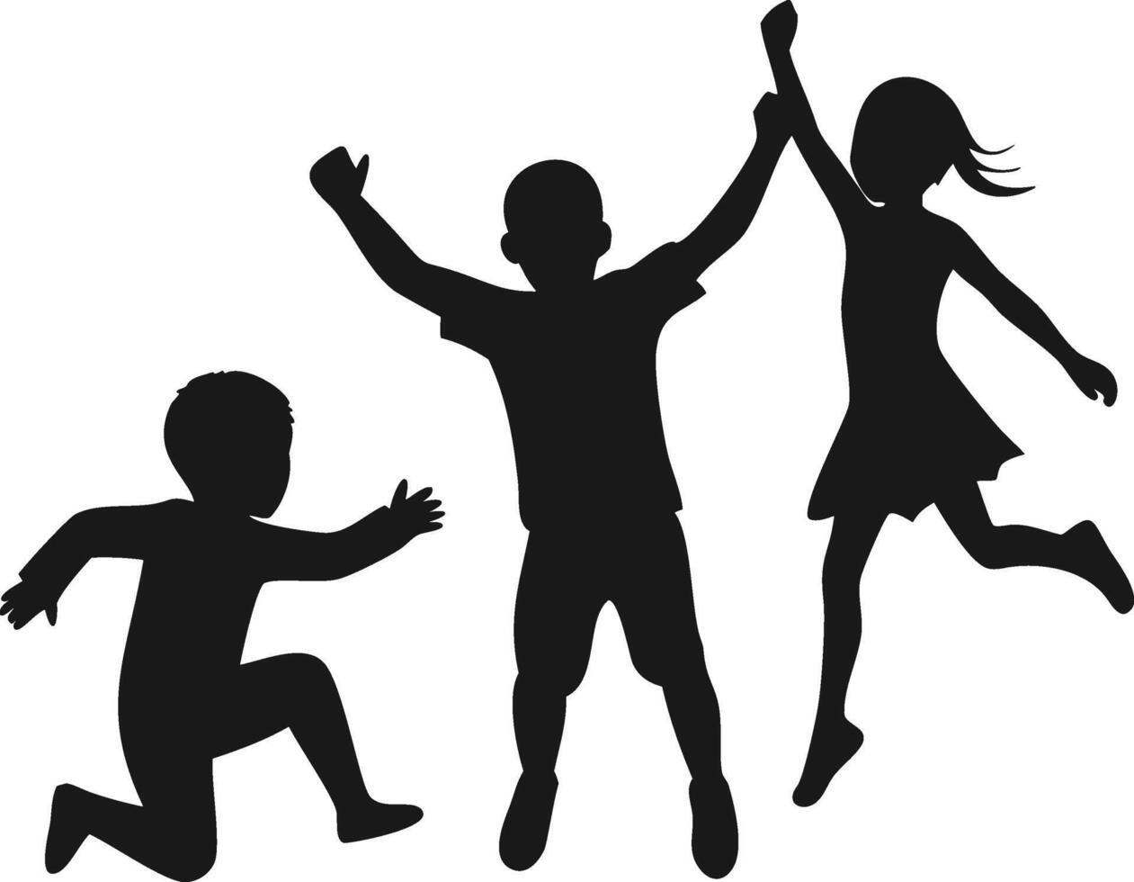 Children jumping and playing together Silhouette. Kids Playing Silhouette . Jumping Children Silhouette Design. vector
