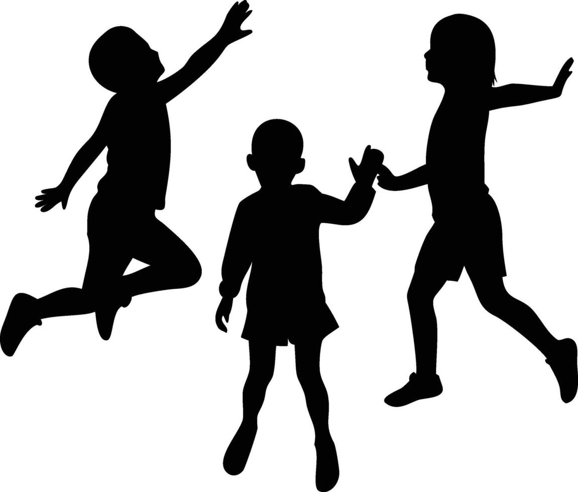 Children jumping and playing together Silhouette. Kids Playing Silhouette . Jumping Children Silhouette. vector