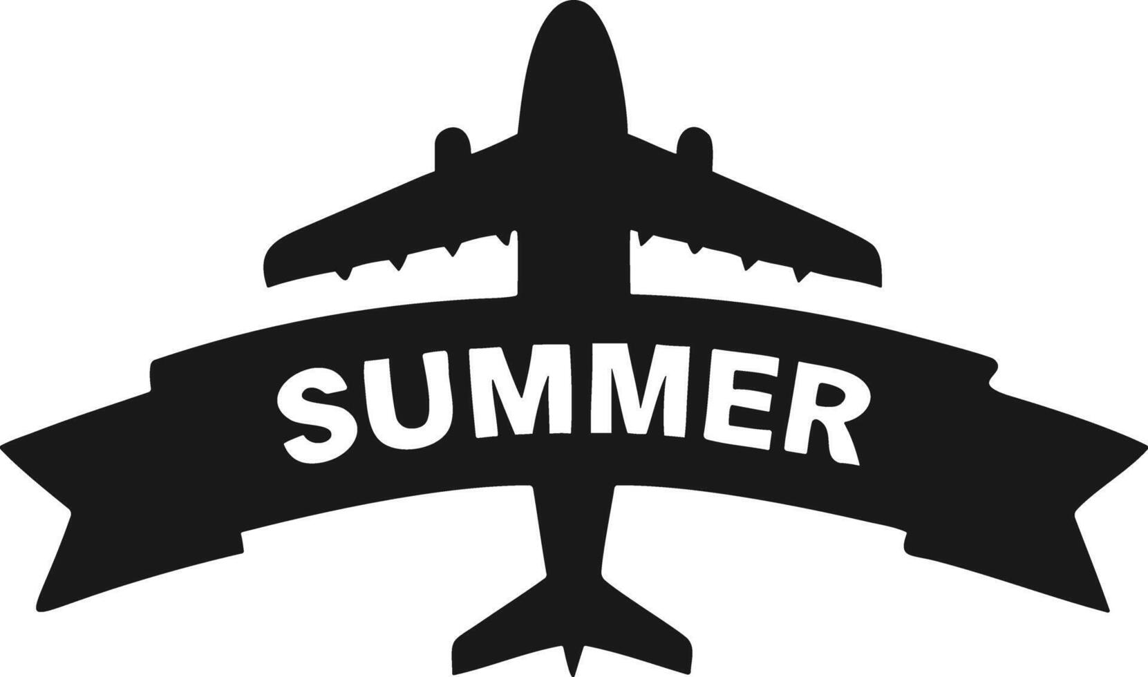 Summer Vacation Airplane Silhouette Design. Summer Holiday Flight Silhouette Art. Airplane Travel Silhouette for Summer. vector