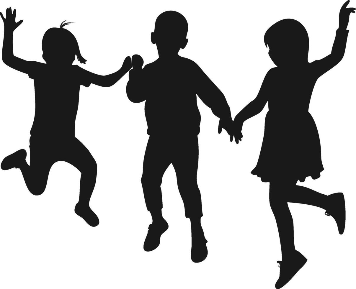 Children jumping and playing together Silhouette. Kids Playing Silhouette . Jumping Children. vector