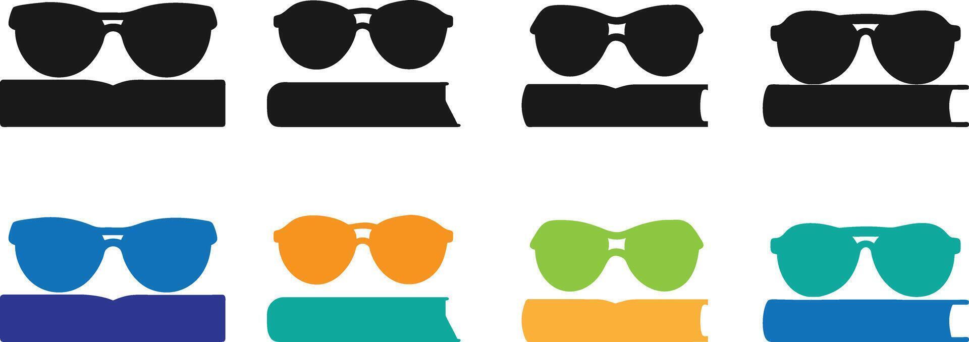 Glasses on Books Education Silhouette . Sunglass on Book Silhouette Set. Book and Glasses Silhouette Icon. vector