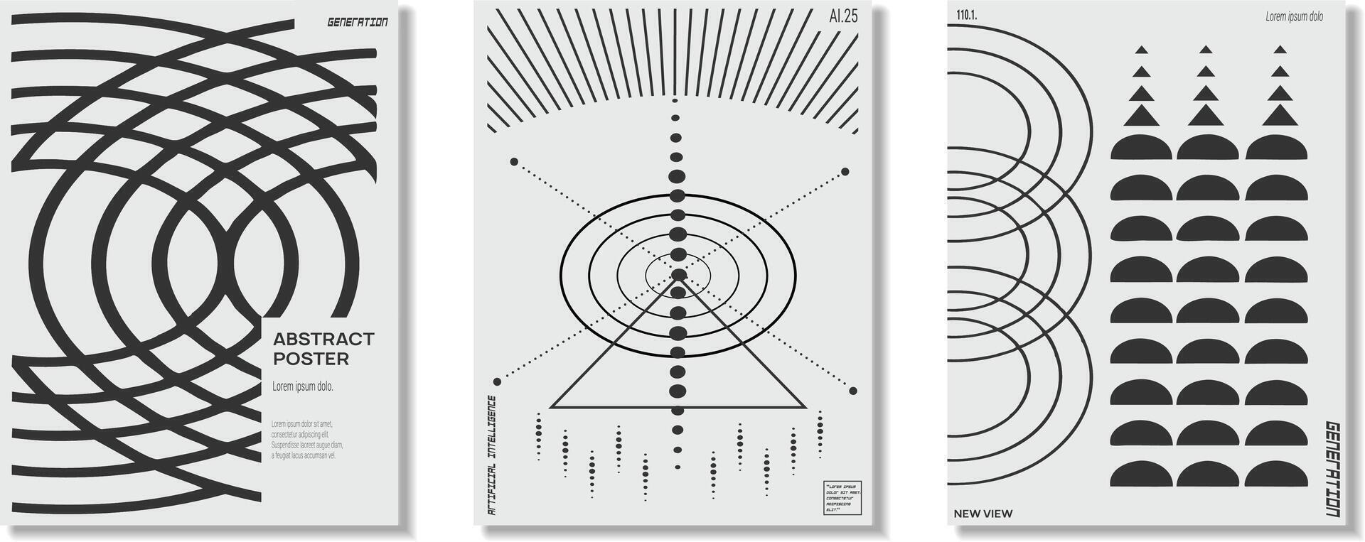 Three black and white posters with geometric shapes vector