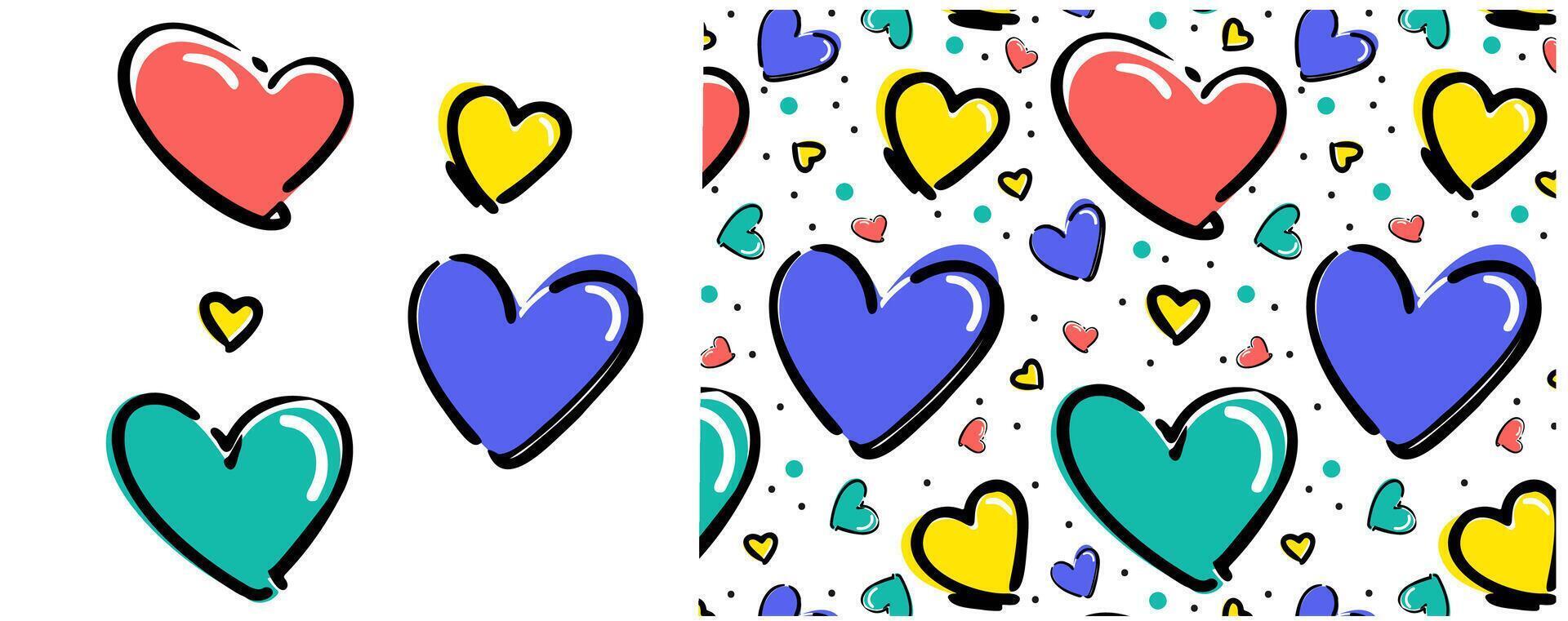 Set hearts in different pose. pattern of heart illustration with different style. vector