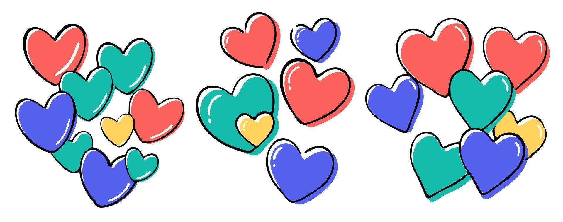 collection doodle set of hand drawn scribble hearts isolated on white background. Valentine card vector