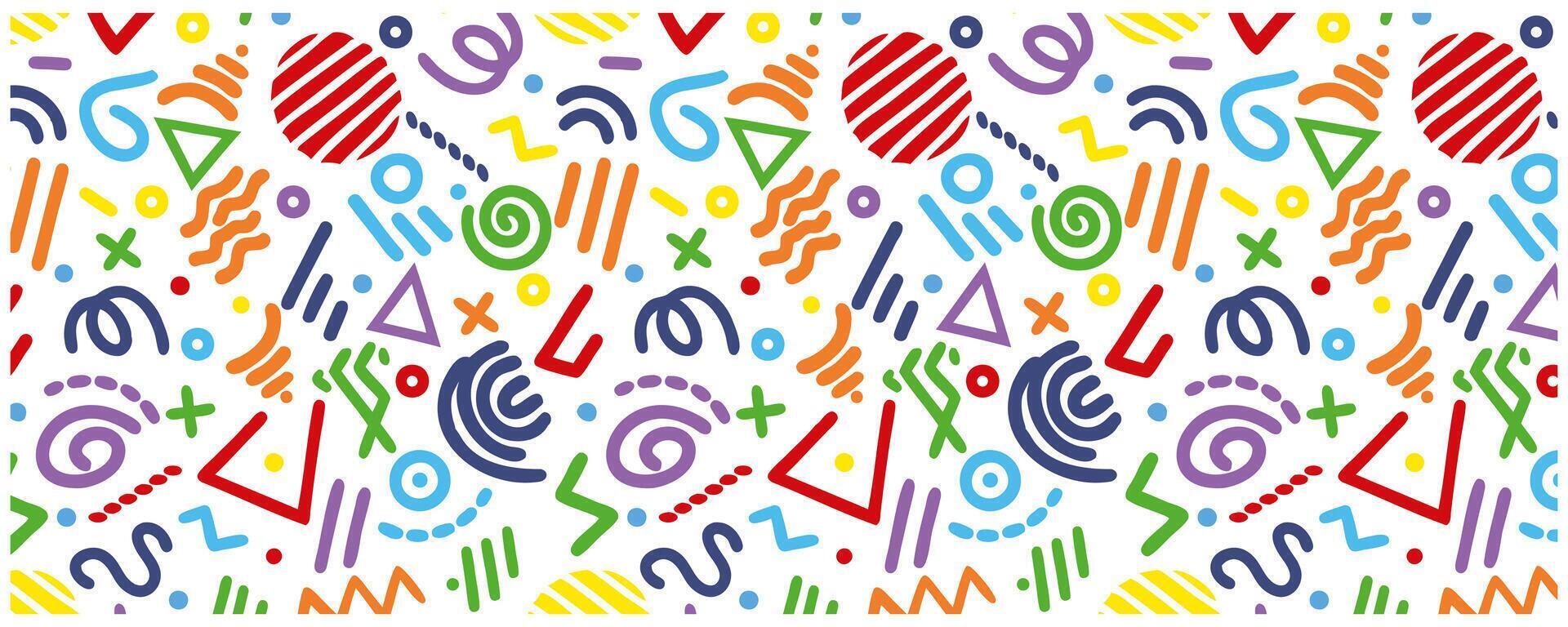 A colorful pattern with many different symbols vector
