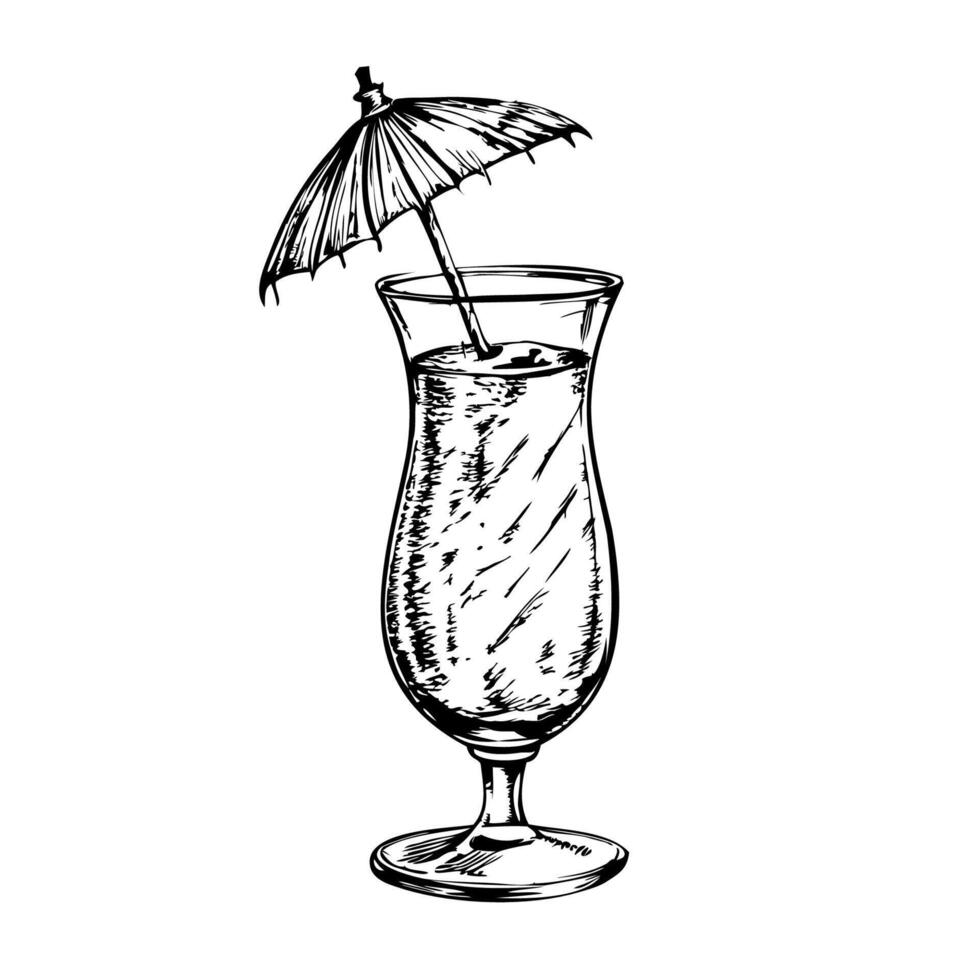 A glass of a tropical drink with a straw and a parasol vector