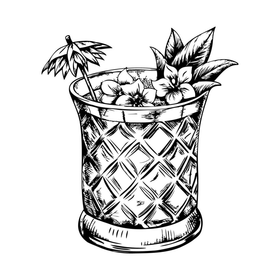 A glass with a flower and a straw in it vector