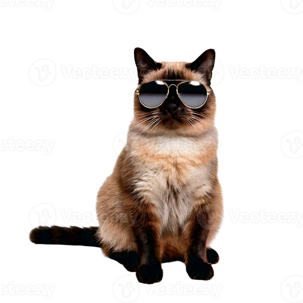 A Siamese cat with mirrored aviator and a cool attitude png
