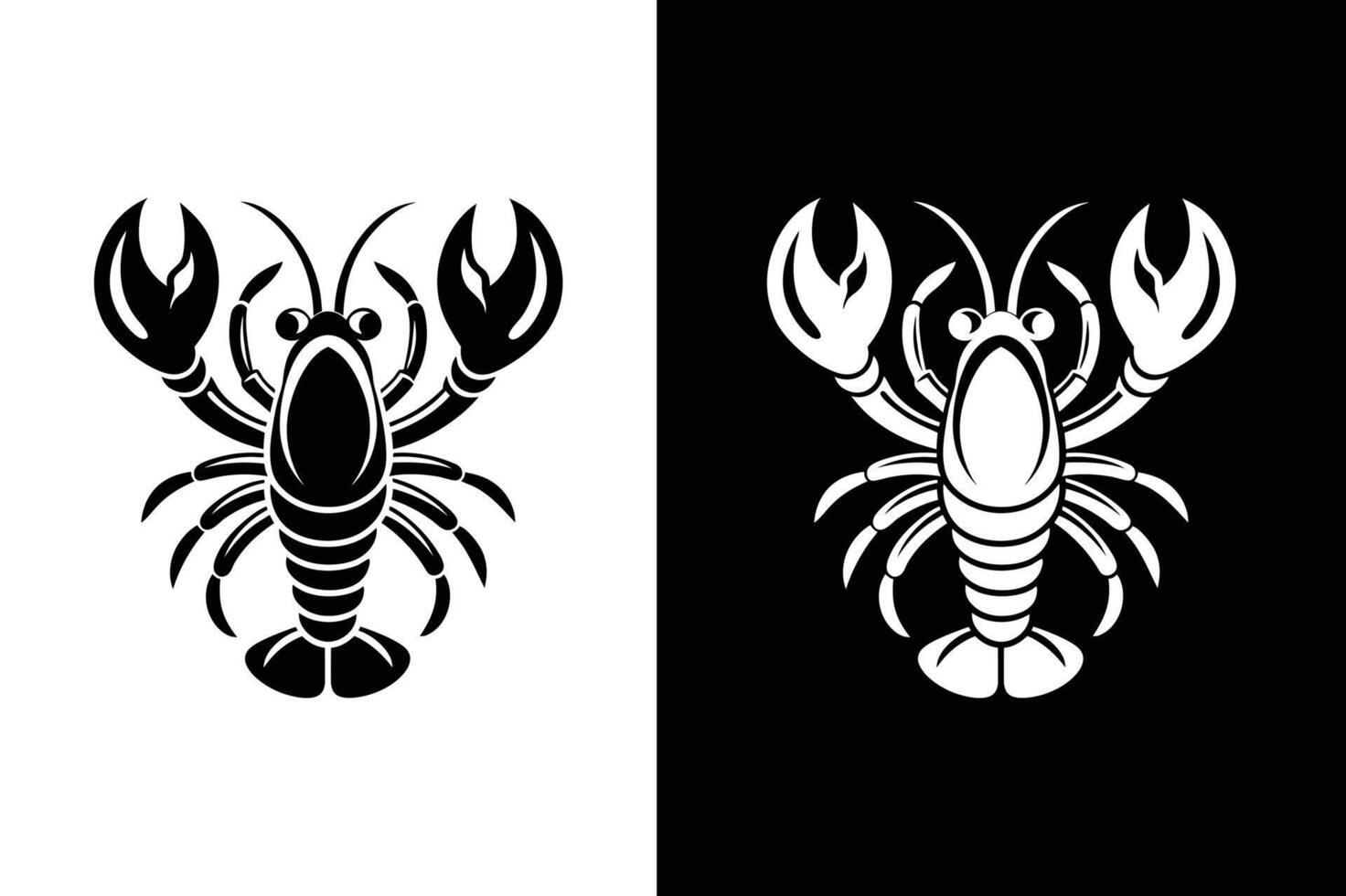 black silhouette graphic with lobster illustration design vector