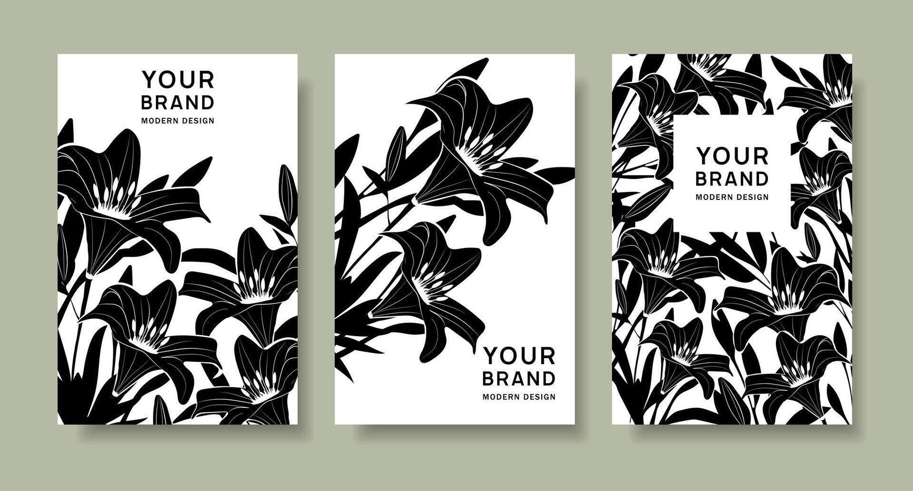 Fashionable modern covers with black and white lilies. vector
