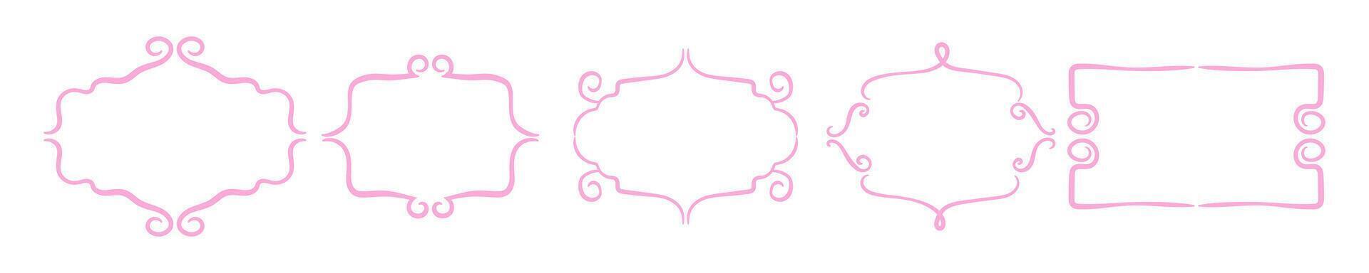 Set of delicate vintage retro frames drawn by hand. vector