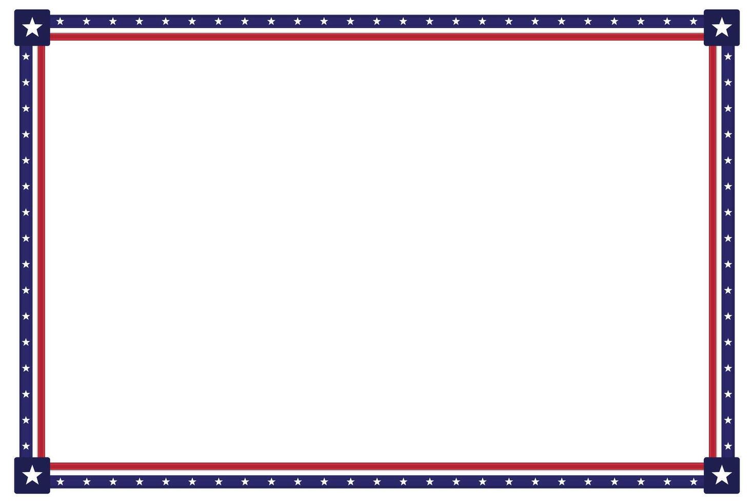Usa flag theme style border or frame for landscape document, invitation, or decorative uses for 4th july and patriotic celebrations vector