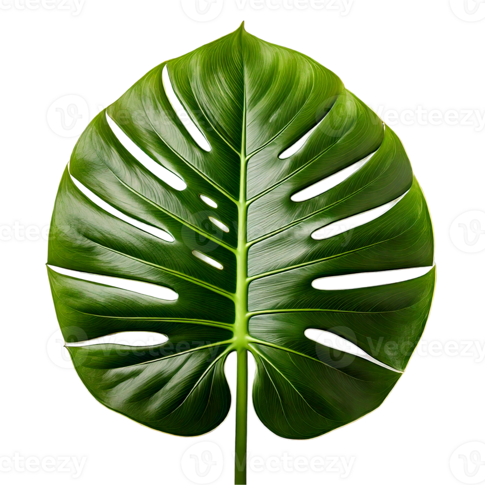 A vibrant and shiny monstera leaf with detailed splits and natural texture png